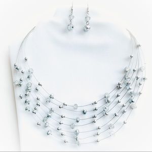 7 Strand Beaded Necklace & Earrings Set